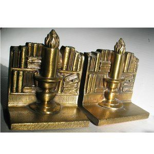 Vintage Ronson Candlestick & Books Bookends 5" H